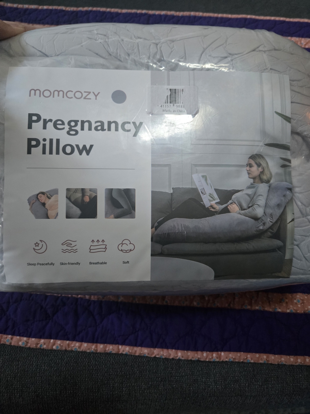 Momcozy Gray Pregnancy Pillow – Full-Body Support Maternity Cushion